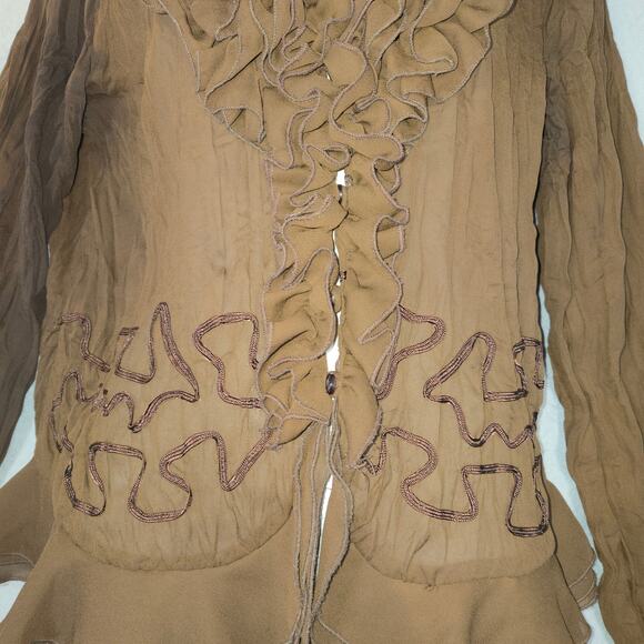 Kaelyn Max Womens Medium Blouse Sheer Brown Regency Festival Ren Fair Artsy Boho - Picture 4 of 11